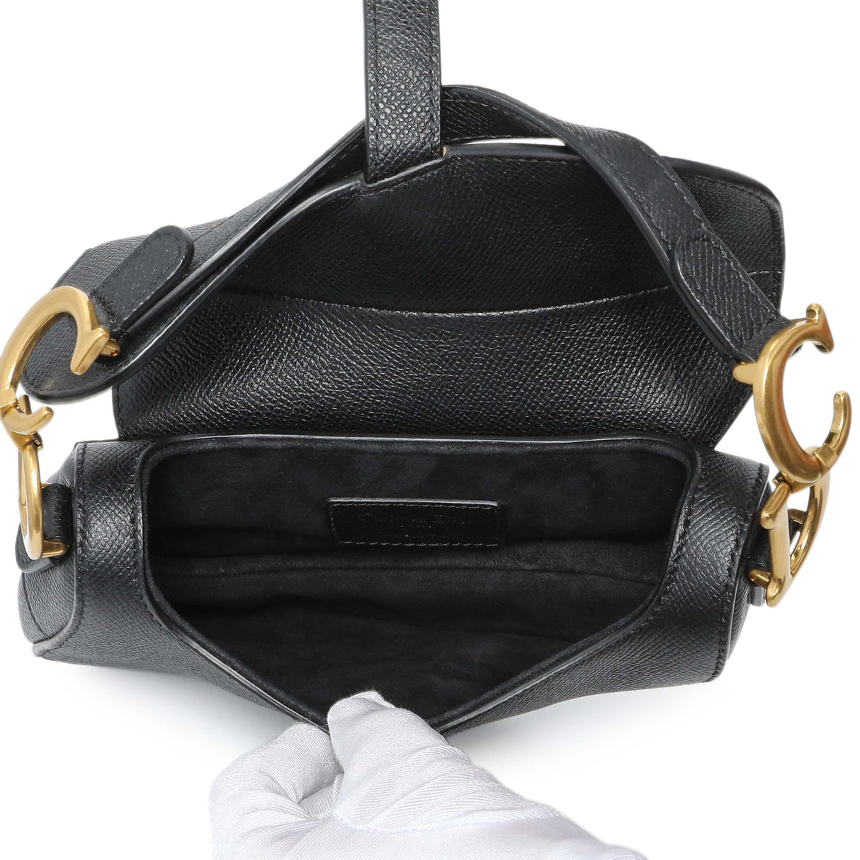 Christian Dior Black Grained Calfskin Mini Saddle Bag Handbags Christian Dior