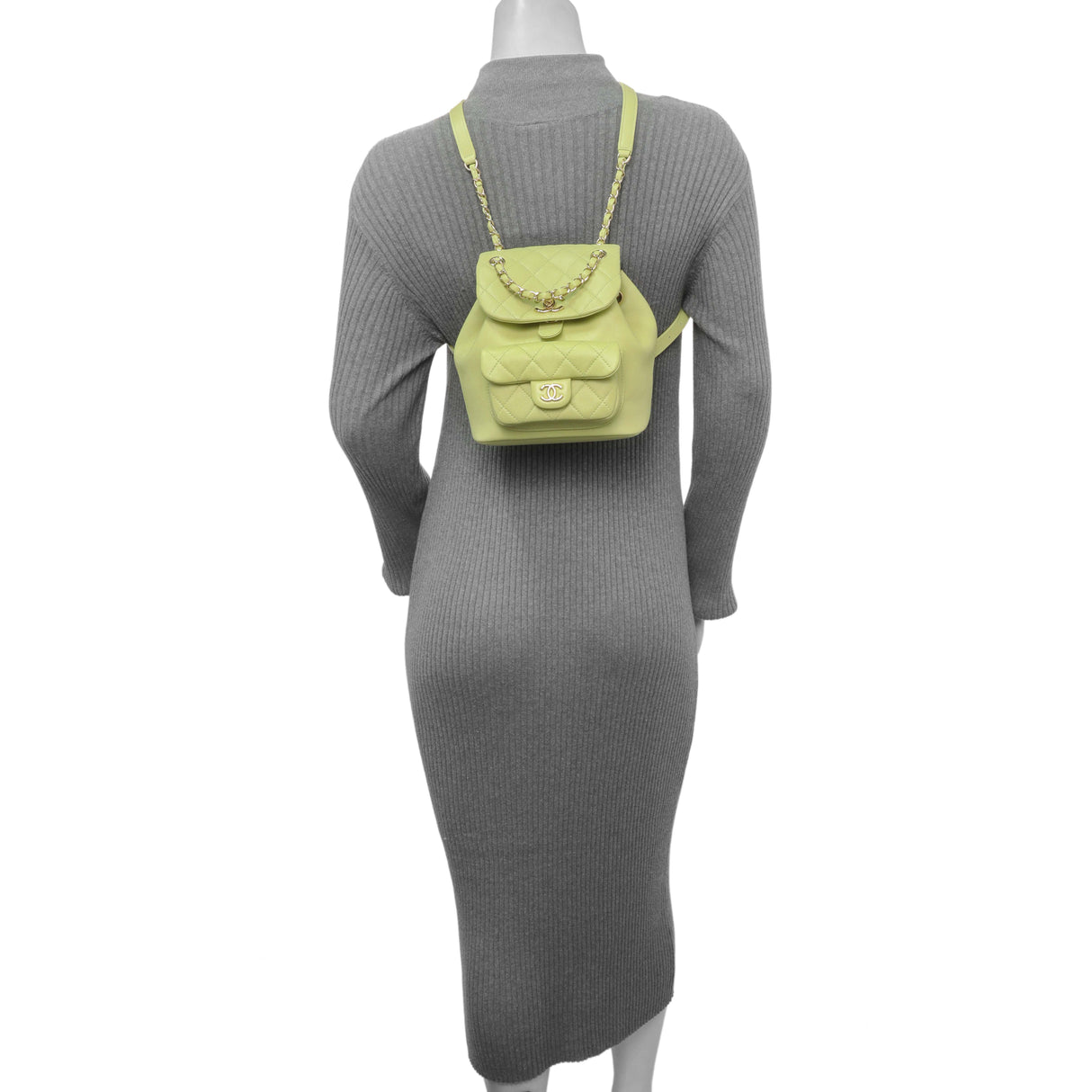 Chanel Green Quilted Lambskin Small Duma Drawstring Backpack Handbags Chanel