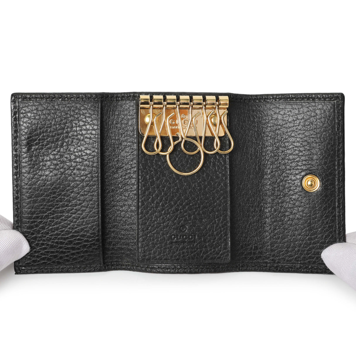 Gucci Black Pebbled Calfskin GG Marmont 6 Key Holder Accessories Gucci