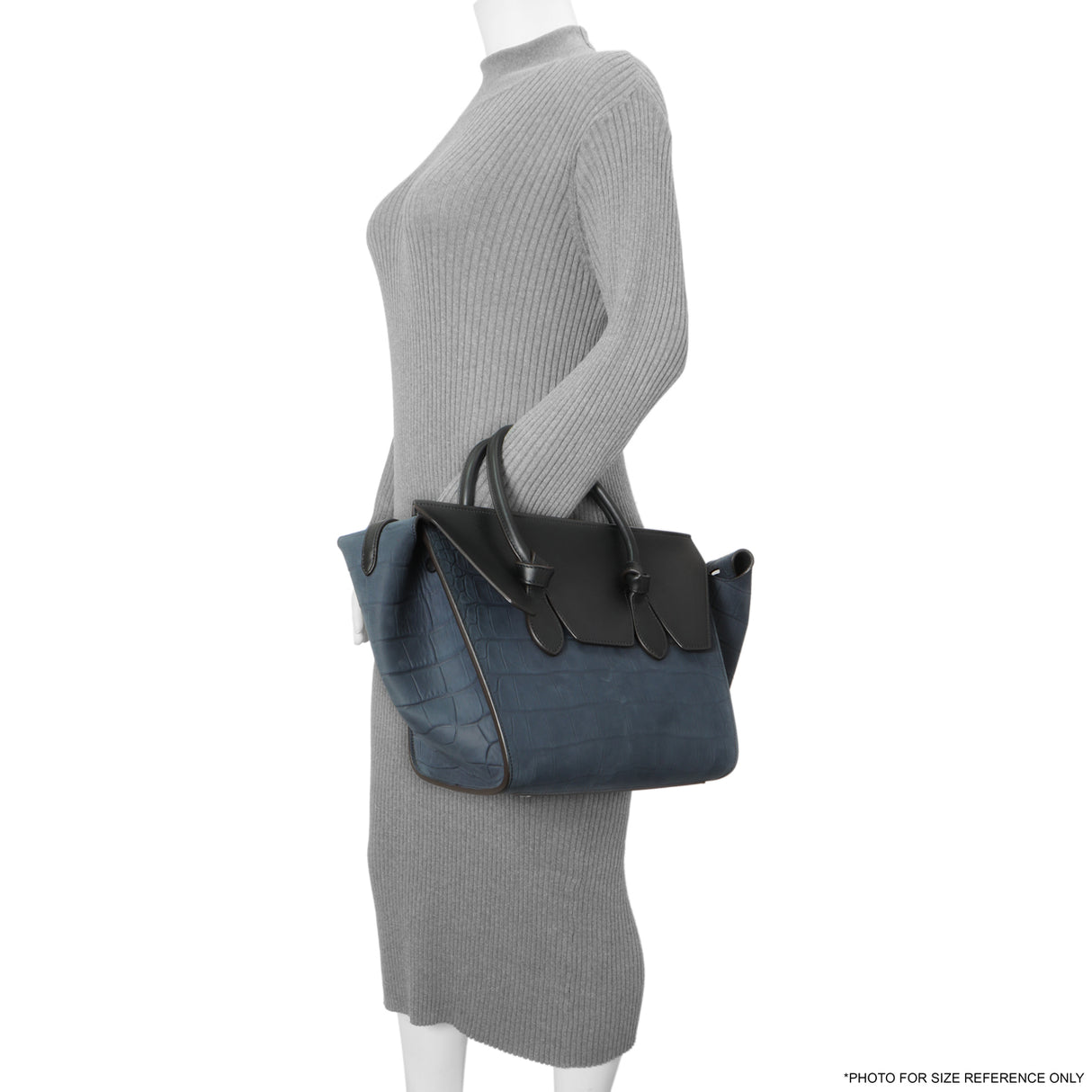 Celine Navy Crocodile Embossed Nubuck Calfskin Small Tie Knot Tote Handbags Celine