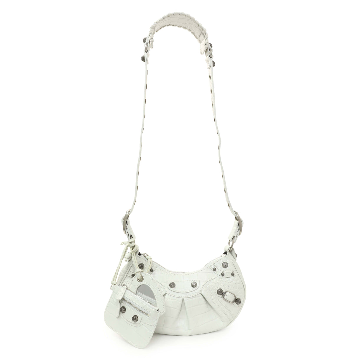 Balenciaga White Crocodile Embossed Calfskin Le Cagole Shoulder Bag XS Handbags Balenciaga