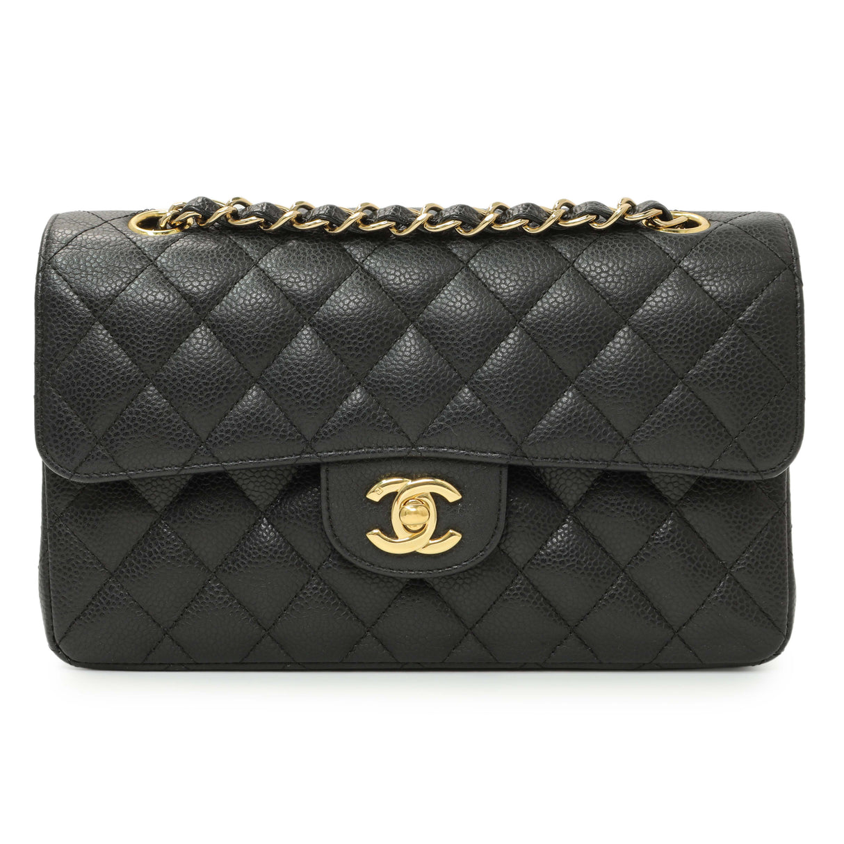 Chanel Black Quilted Caviar Small Classic Double Flap Handbags Chanel