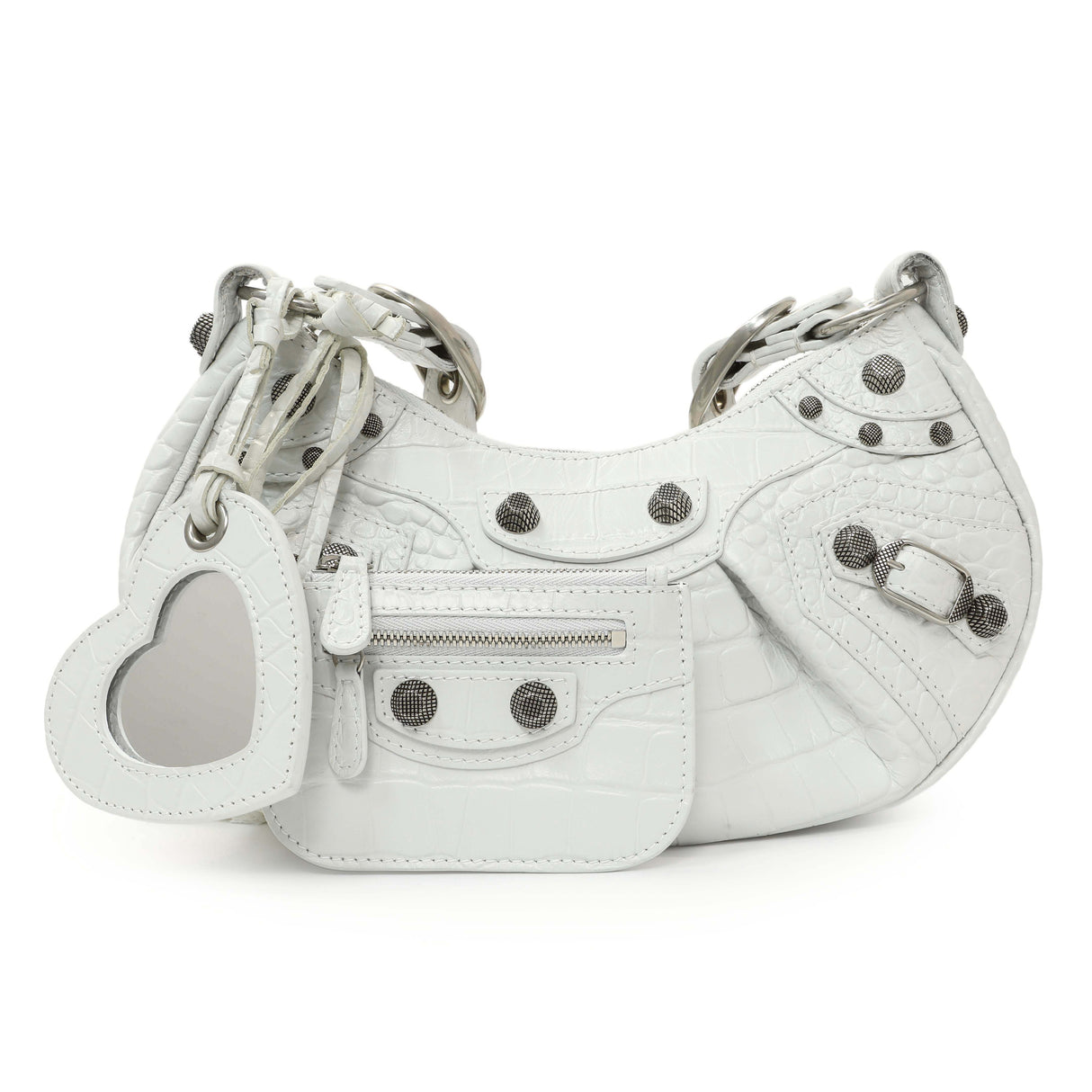 Balenciaga White Crocodile Embossed Calfskin Le Cagole Shoulder Bag XS Handbags Balenciaga