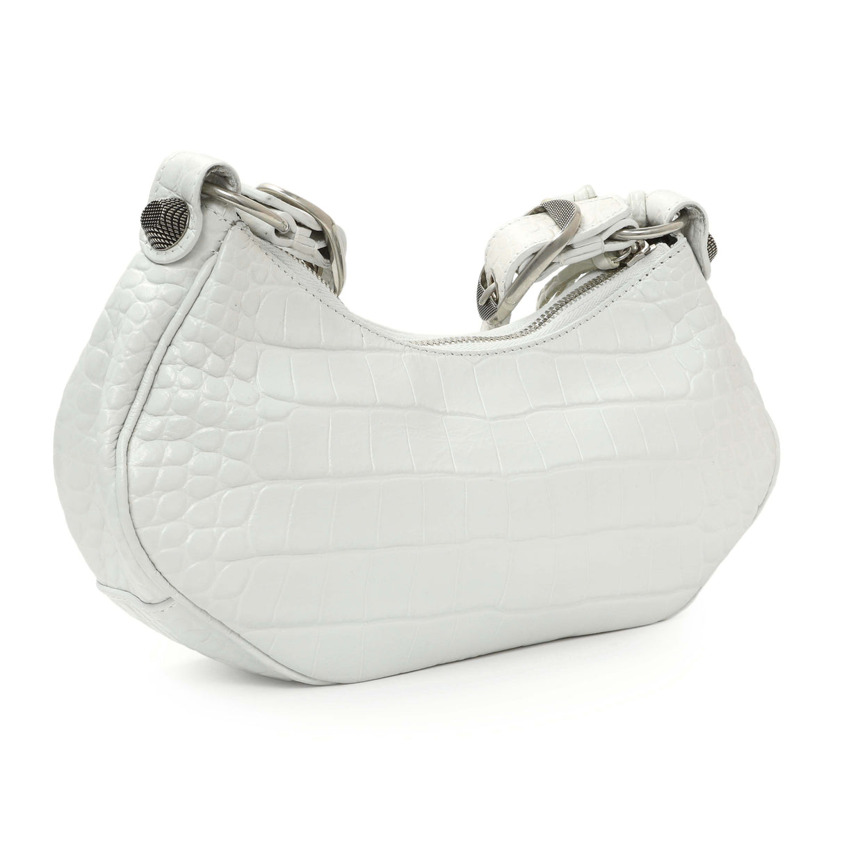 Balenciaga White Crocodile Embossed Calfskin Le Cagole Shoulder Bag XS Handbags Balenciaga