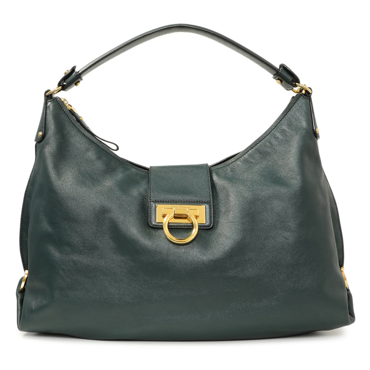 Salvatore Ferragamo Teal Calfskin Fanisa Gancini Hobo Handbags Salvatore Ferragamo