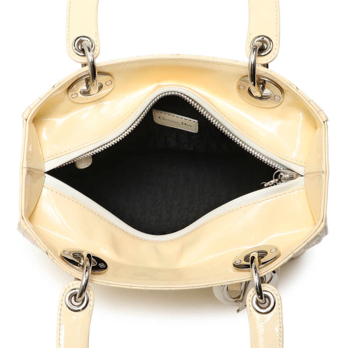 Christian Dior Ivory Patent Cannage Medium Lady Dior Handbags Christian Dior