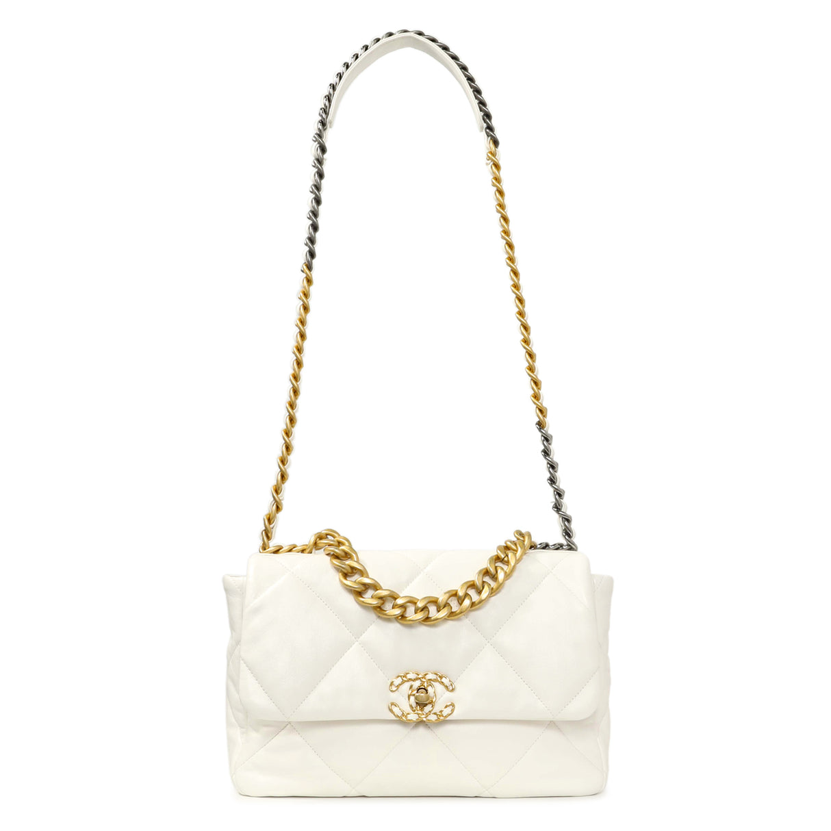Chanel White Quilted Lambskin Large 19 Flap Handbags Chanel