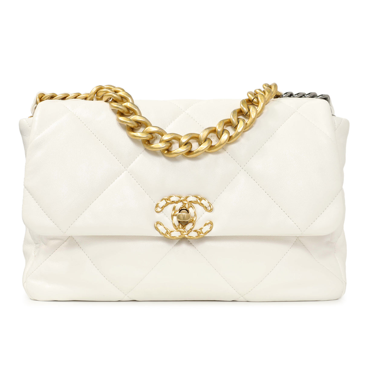 Chanel White Quilted Lambskin Large 19 Flap Handbags Chanel