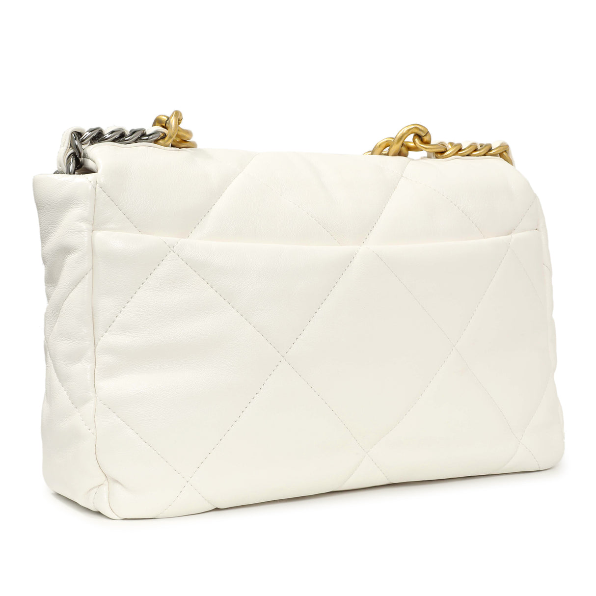 Chanel White Quilted Lambskin Large 19 Flap Handbags Chanel