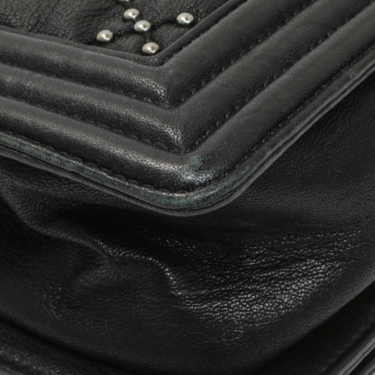 Chanel Black Crumpled Lambskin Small Studded Boy Bag Handbags Chanel