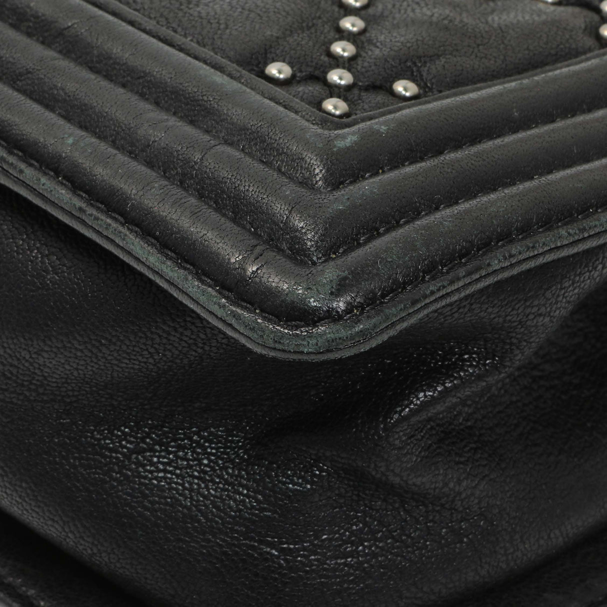 Chanel Black Crumpled Lambskin Small Studded Boy Bag Handbags Chanel