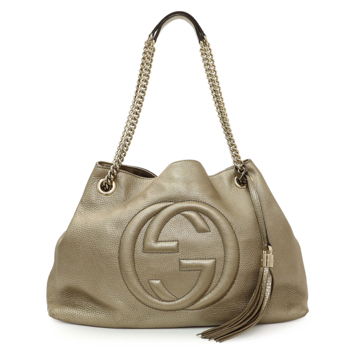 Gucci Gold Pebbled Calfskin Medium Soho Chain Shoulder Bag Handbags Gucci