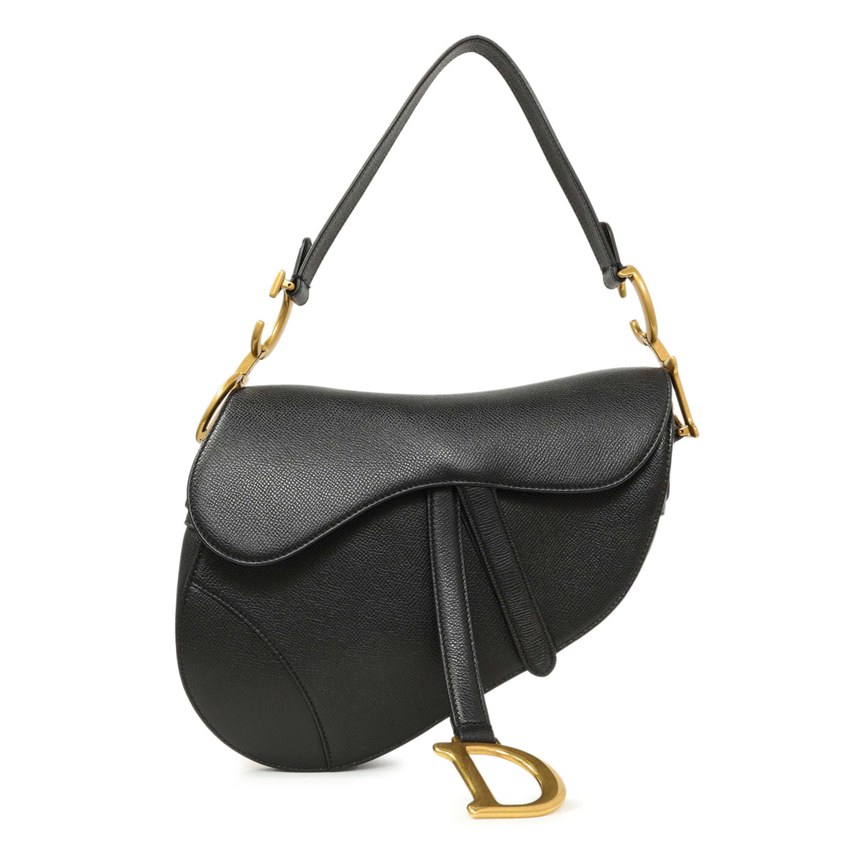 Christian Dior Black Grained Calfskin Saddle Bag Handbags Christian Dior
