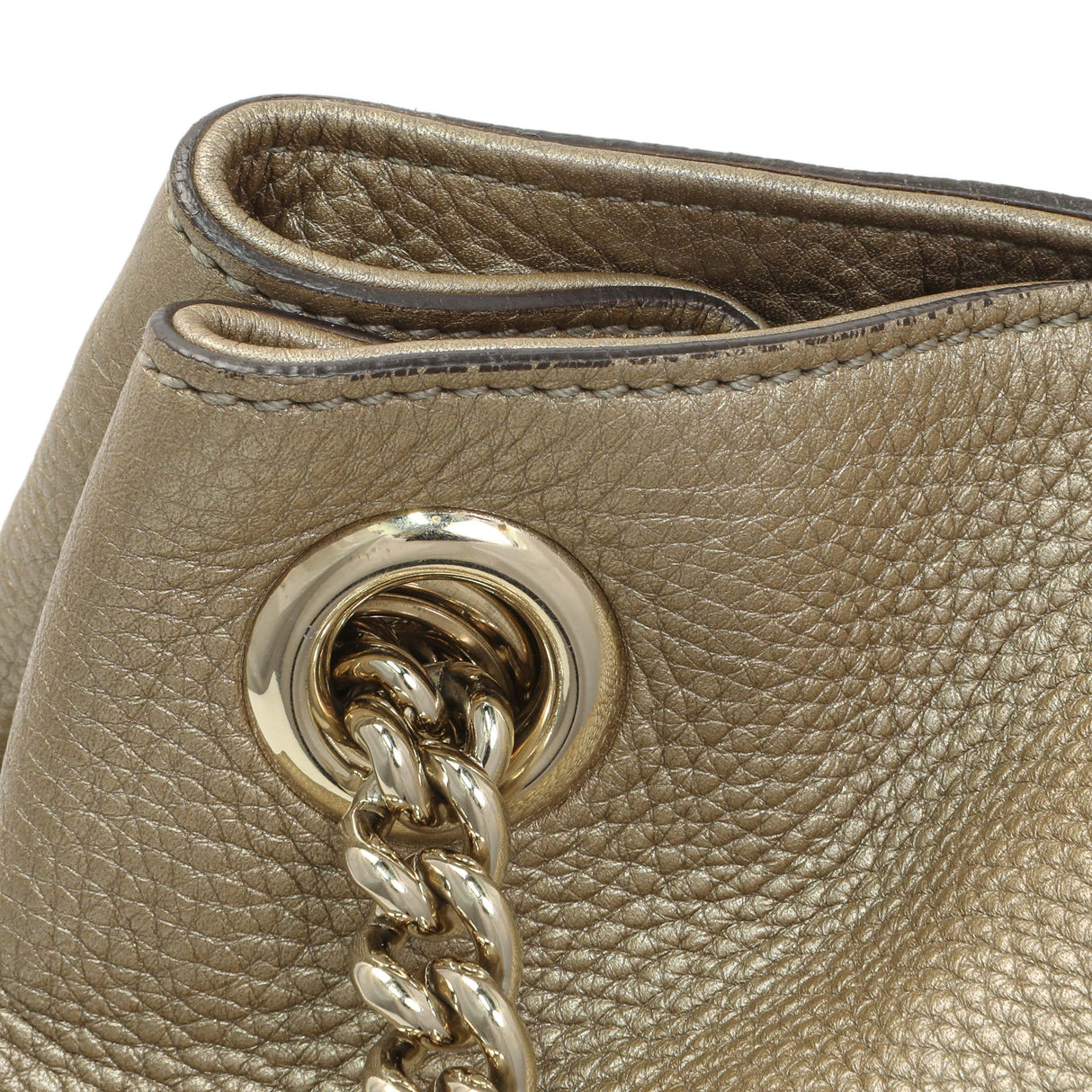 Gucci Gold Pebbled Calfskin Medium Soho Chain Shoulder Bag Handbags Gucci