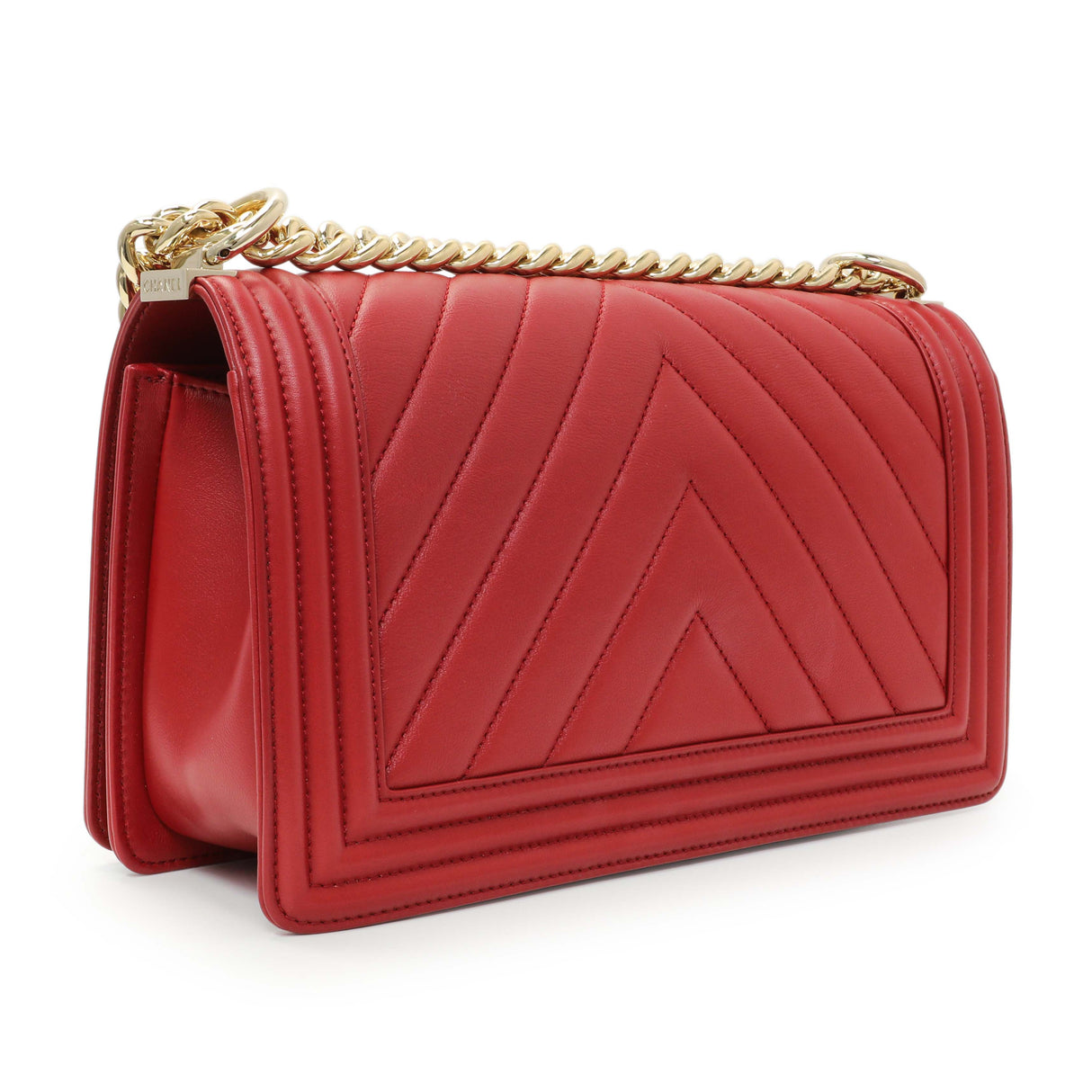 Chanel Red Chevron Quilted Lambskin Medium Boy Flap Handbags Chanel