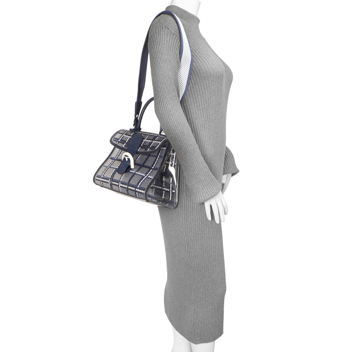 Delvaux Navy Vinyl Gingham The Dreamer Brillant MM Handbags Delvaux