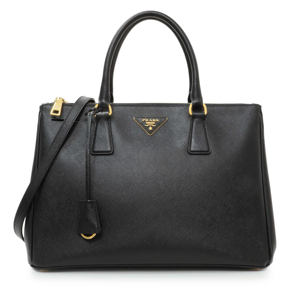 Prada Black Saffiano Medium Galleria Double Zip Tote Handbags Prada