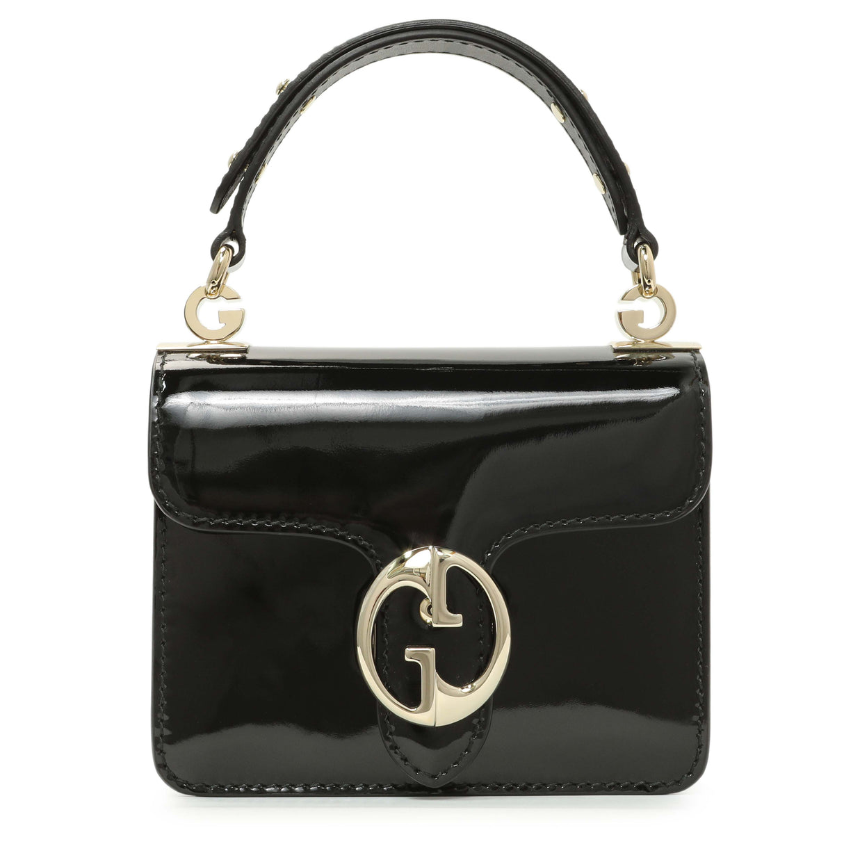 Gucci Black Patent 1973 Top Handle Flap Handbags Gucci