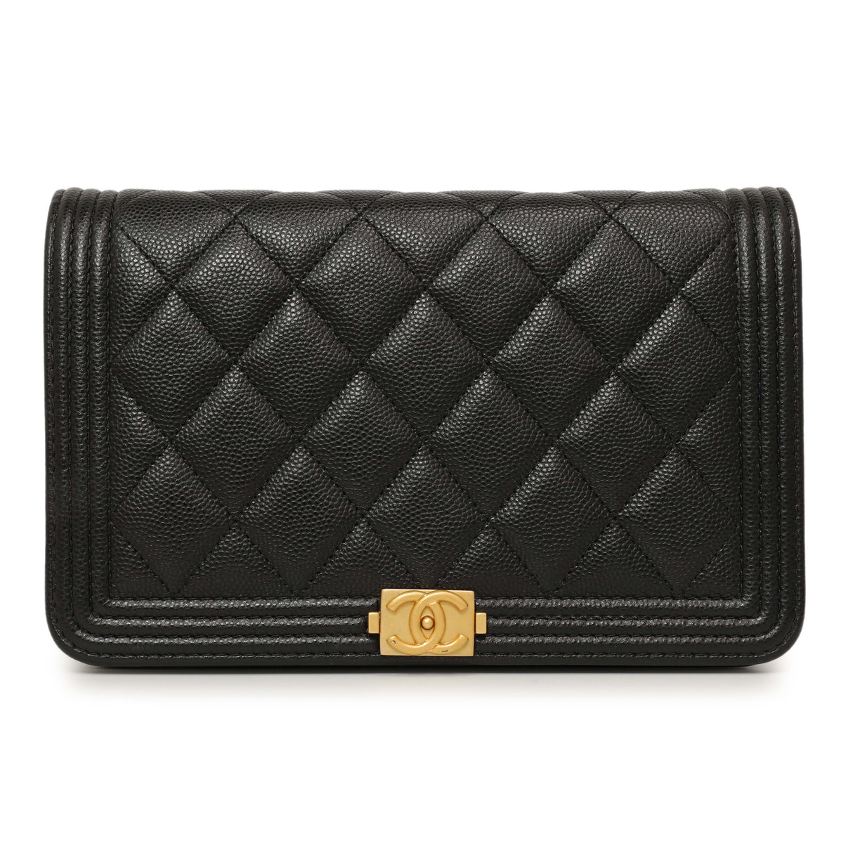 Chanel Black Quilted Caviar Boy Wallet On Chain WOC Handbags Chanel