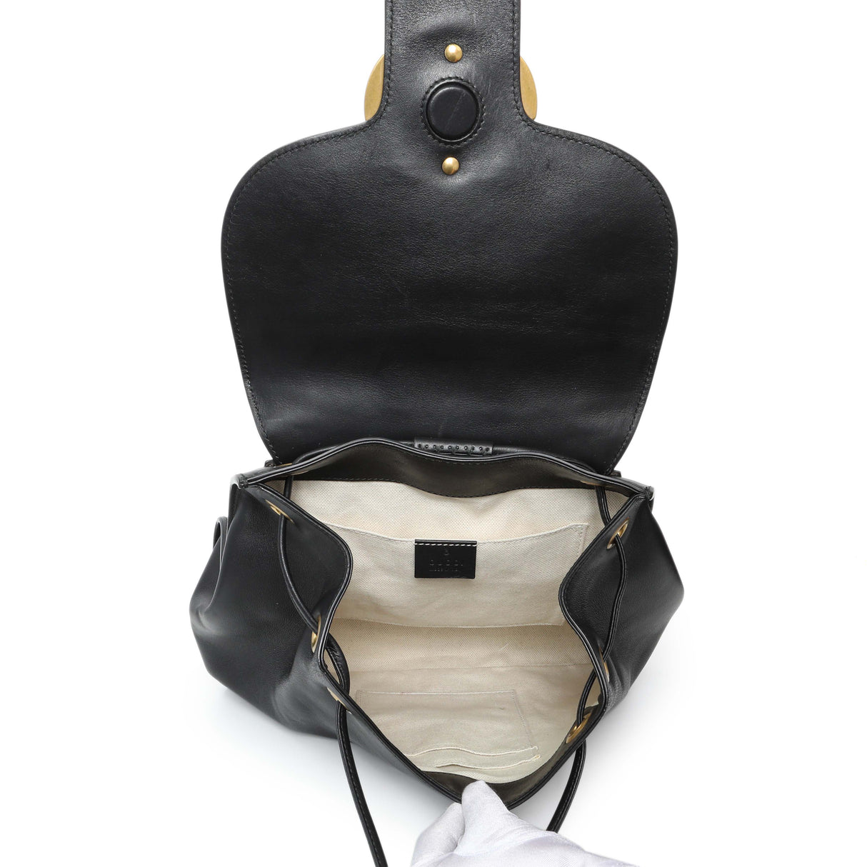 Gucci Black Calfskin Web GG Marmont Flap Chain Backpack Handbags Gucci