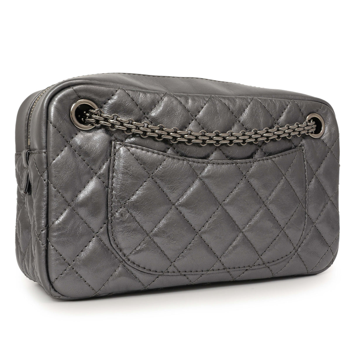 Chanel Dark Silver Metallic Quilted Aged Calfskin Small Reissue Camera Case Handbags Chanel