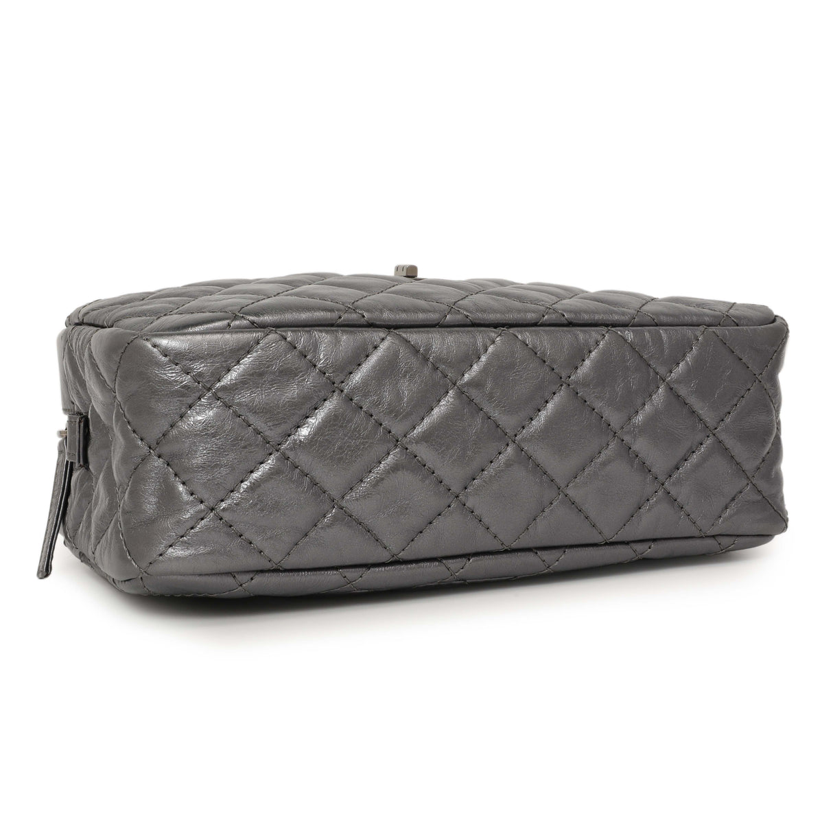 Chanel Dark Silver Metallic Quilted Aged Calfskin Small Reissue Camera Case Handbags Chanel