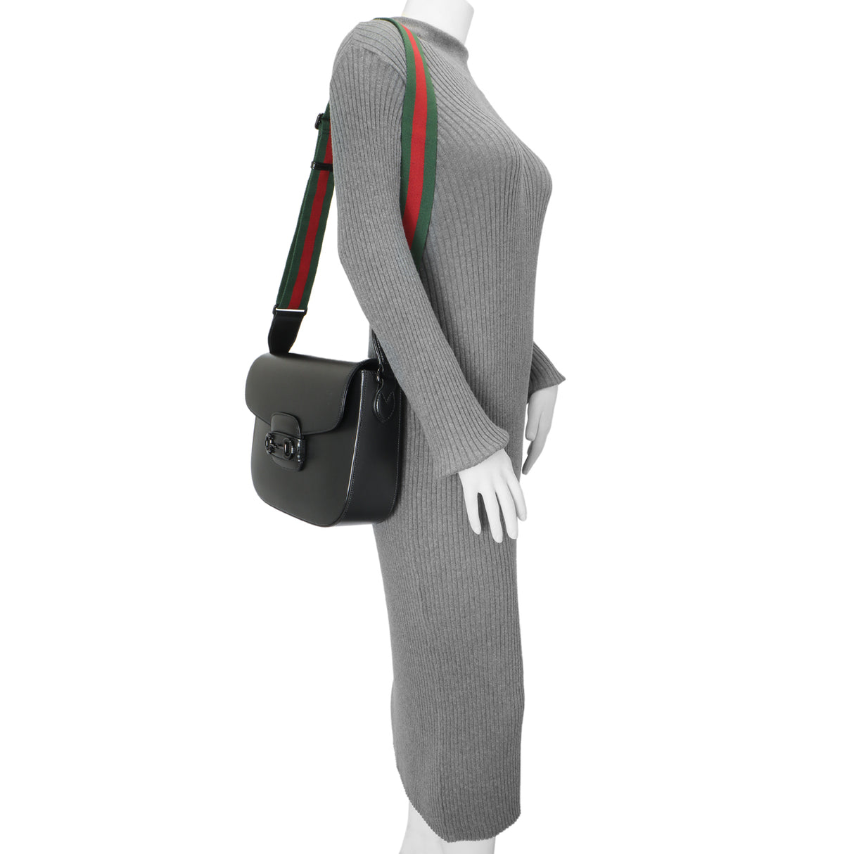 Gucci Black Azalea Calfskin Web Monochrome Horsebit 1955 Shoulder Bag Handbags Gucci