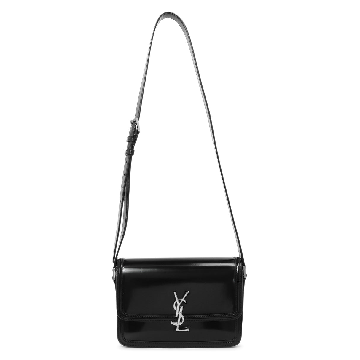 Saint Laurent Black Glazed Calfskin Monogram Medium Solferino Handbags Saint Laurent