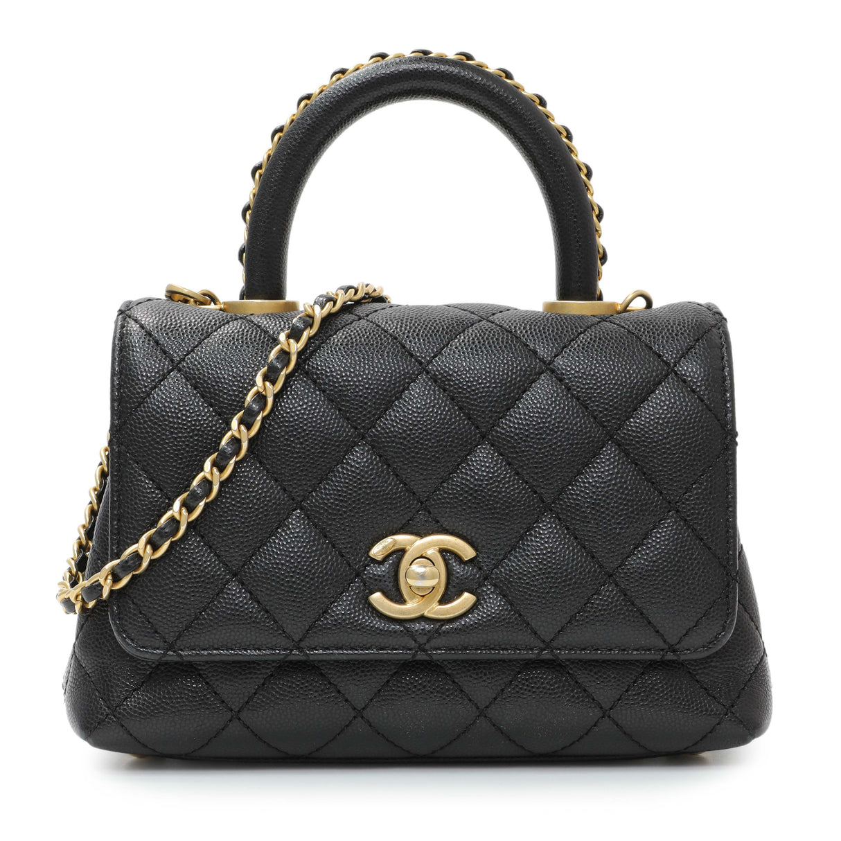 Chanel Black Caviar Quilted Extra Mini Coco Handle Handbags Chanel