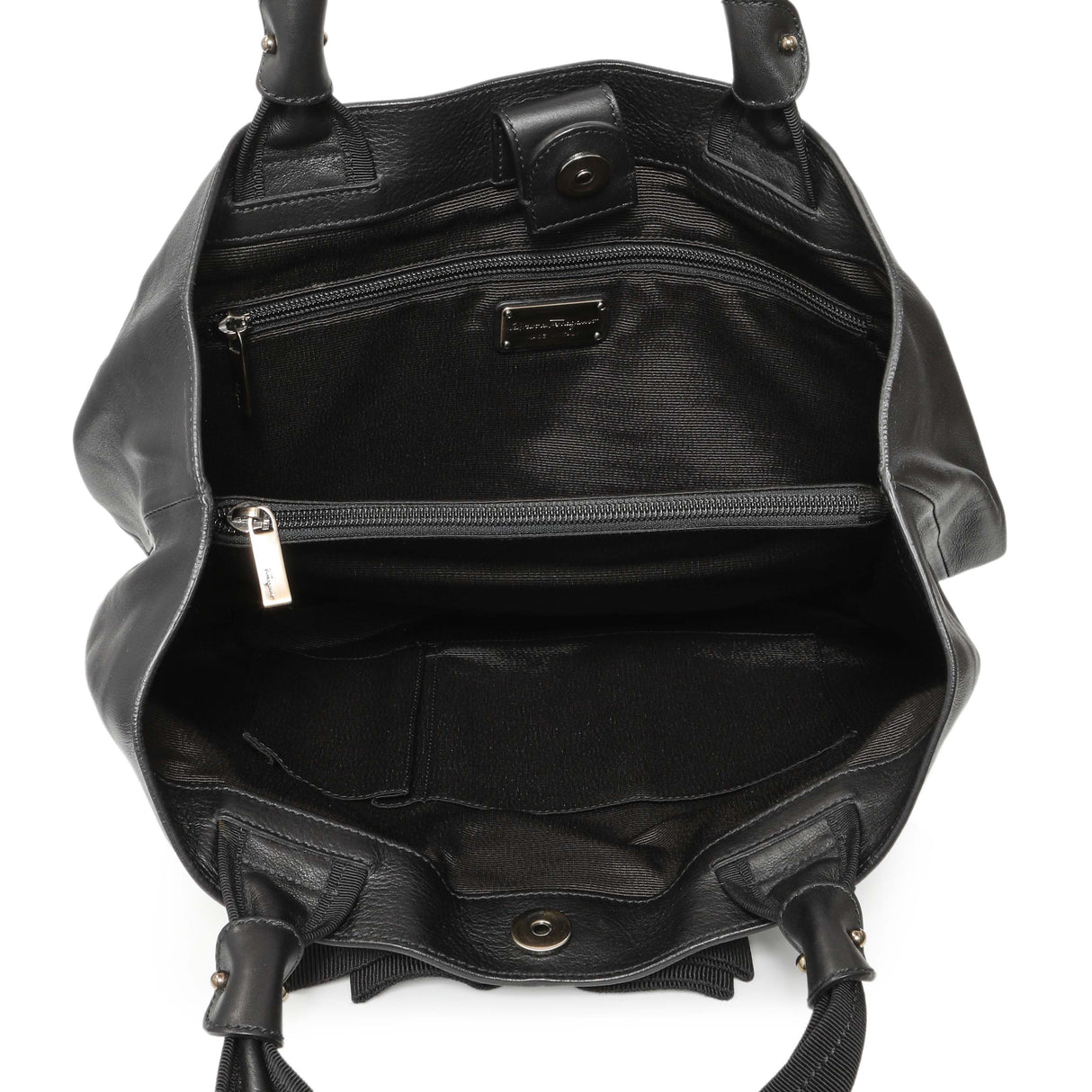 Salvatore Ferragamo Black Calfskin Vara Tote Handbags Salvatore Ferragamo