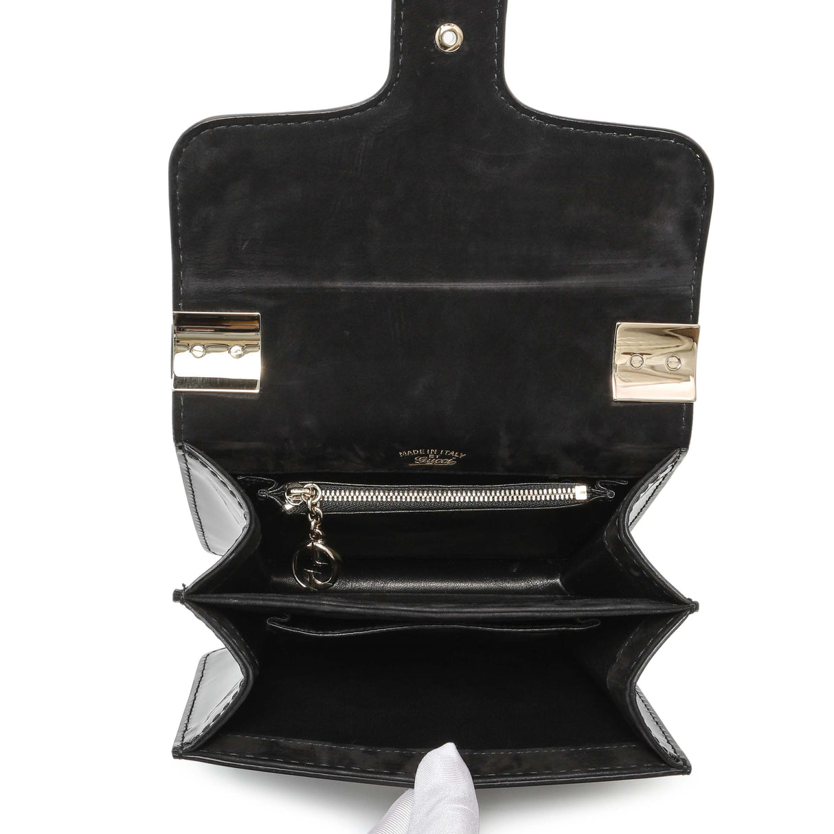 Gucci Black Patent 1973 Top Handle Flap Handbags Gucci