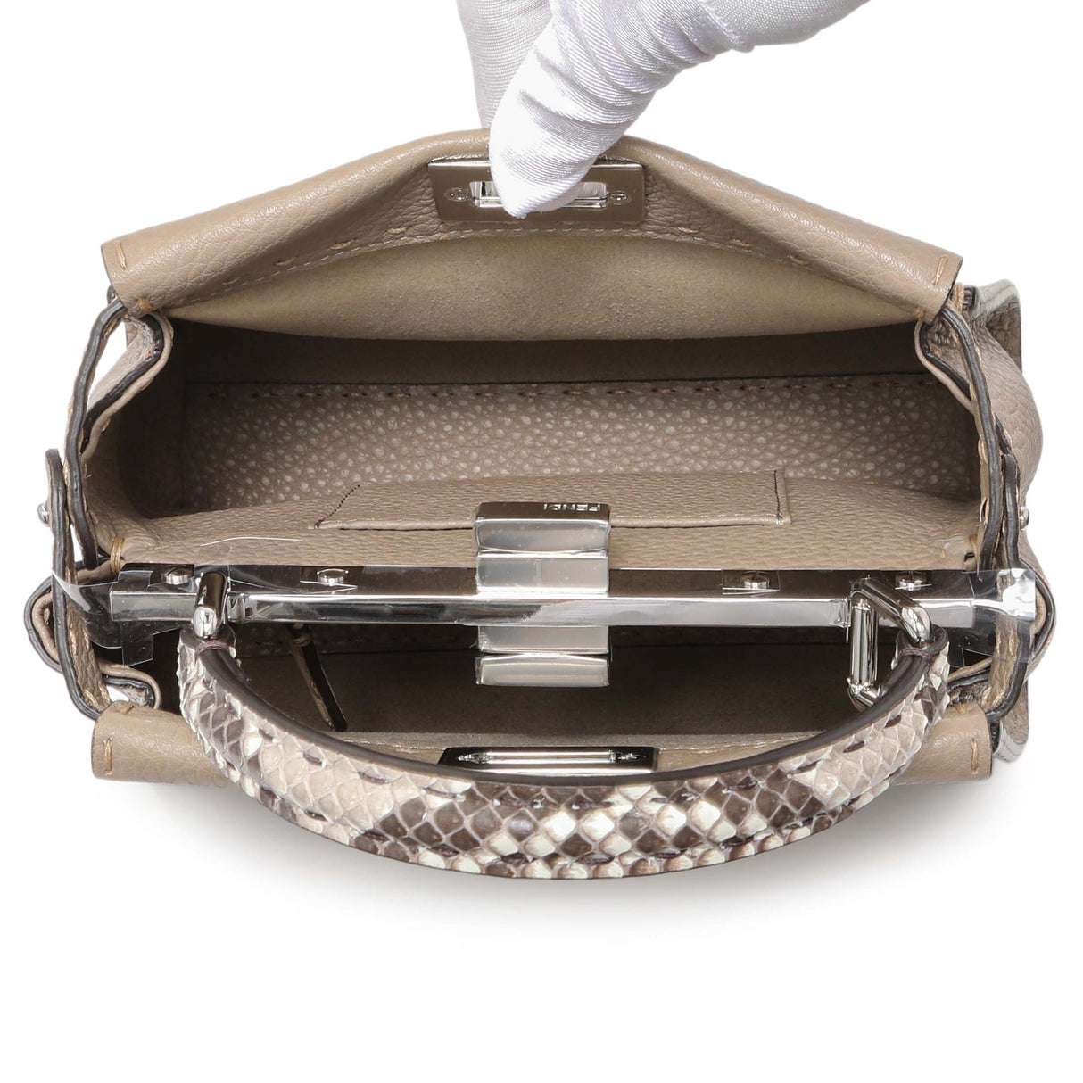 Fendi Cuoio Romano Snakeskin Selleria Mini Peekaboo Iconic Satchel Handbags Fendi