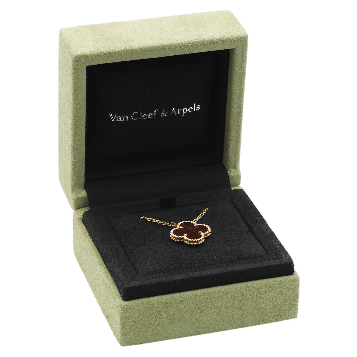 Van Cleef & Arpels 18K Yellow Gold Carnelian Vintage Alhambra Pendant Designer Jewellery Van Cleef and Arpels