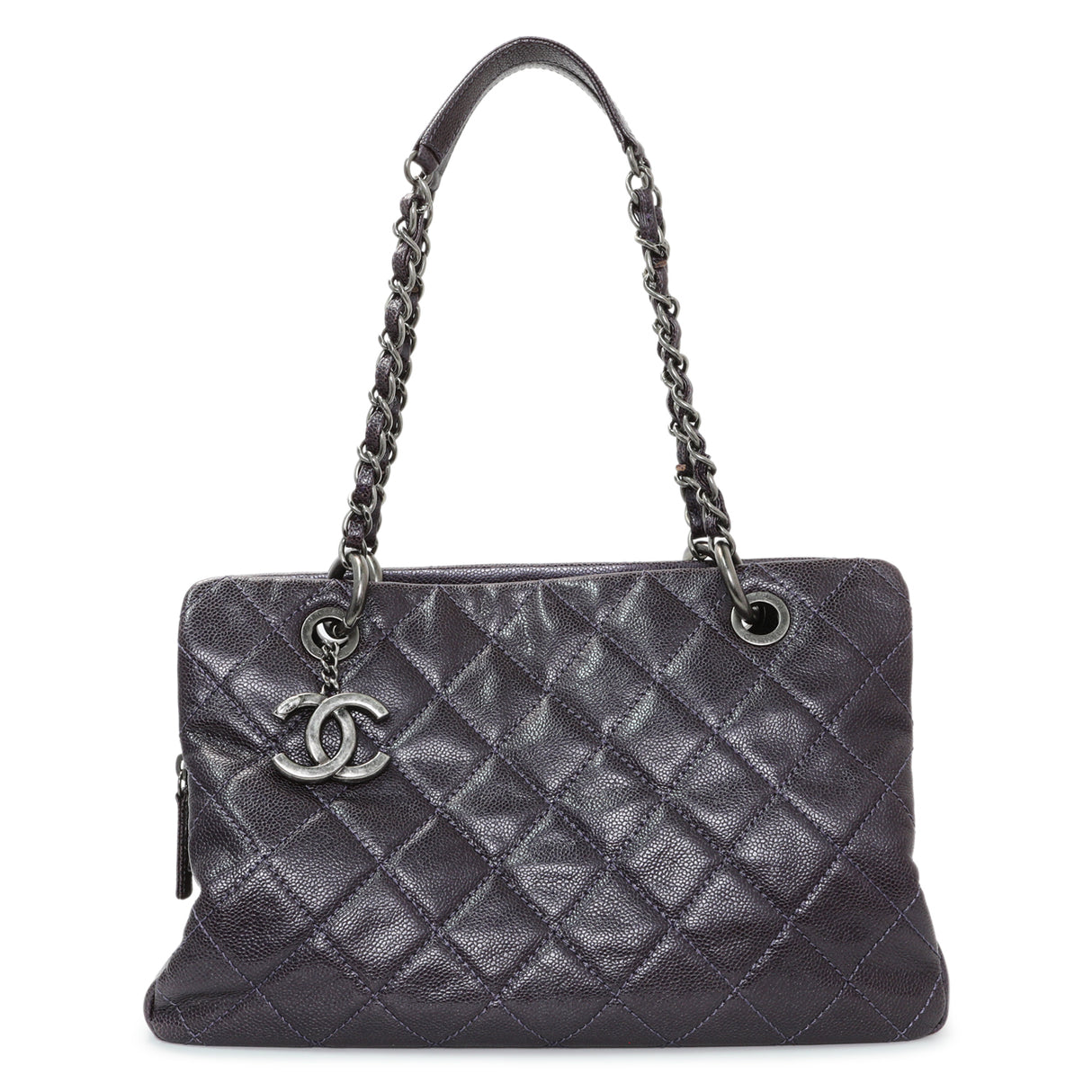 Chanel Purple Iridescent Caviar Quilted Chic Shopping Tote Handbags Chanel