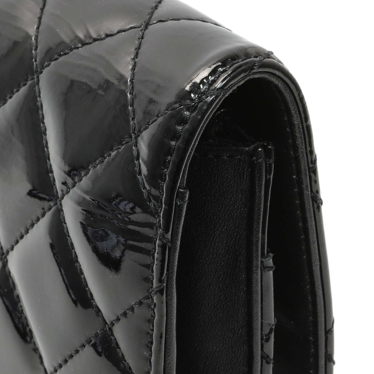 Chanel Black Quilted Patent Brilliant Wallet On Chain WOC Handbags Chanel