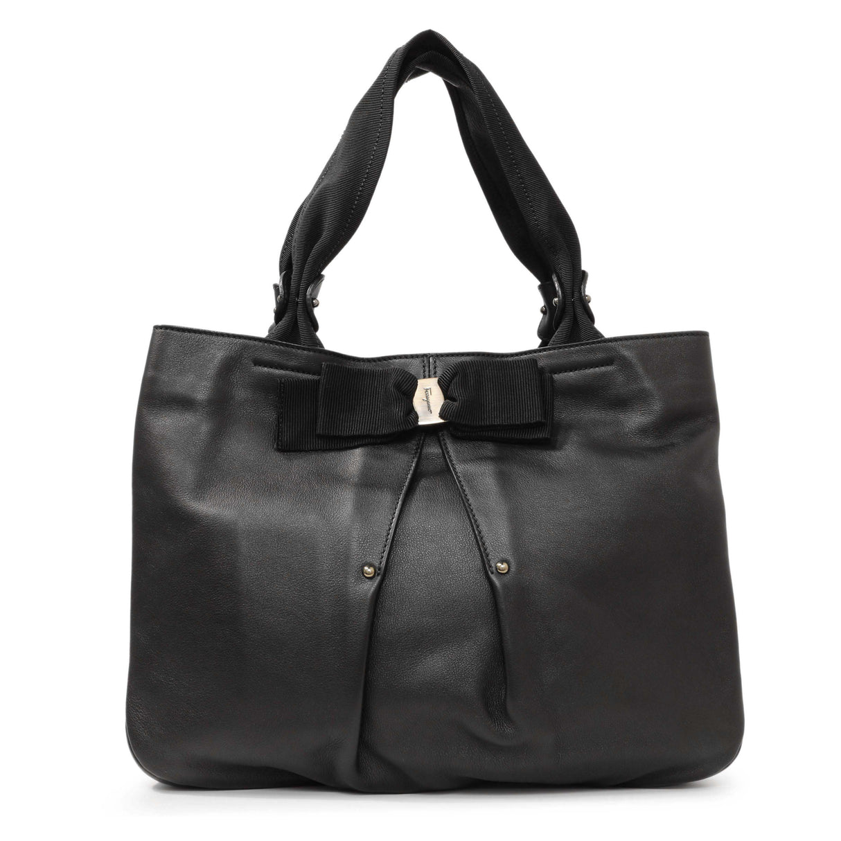 Salvatore Ferragamo Black Calfskin Vara Tote Handbags Salvatore Ferragamo