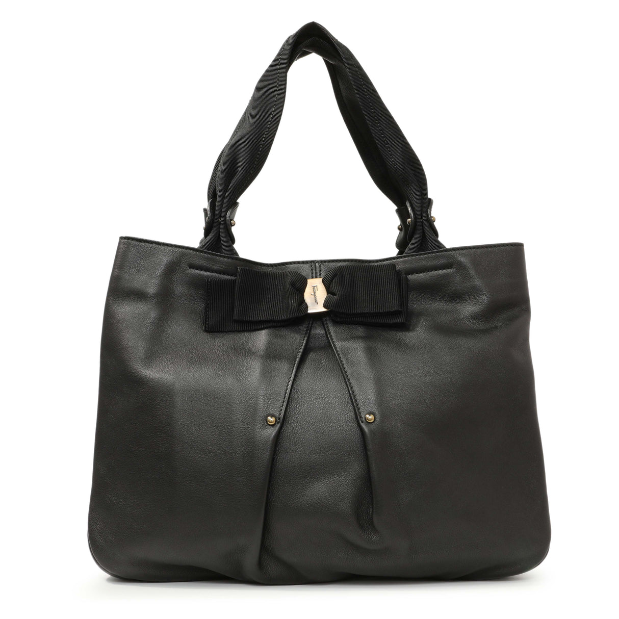 Salvatore Ferragamo Black Calfskin Vara Tote Handbags Salvatore Ferragamo