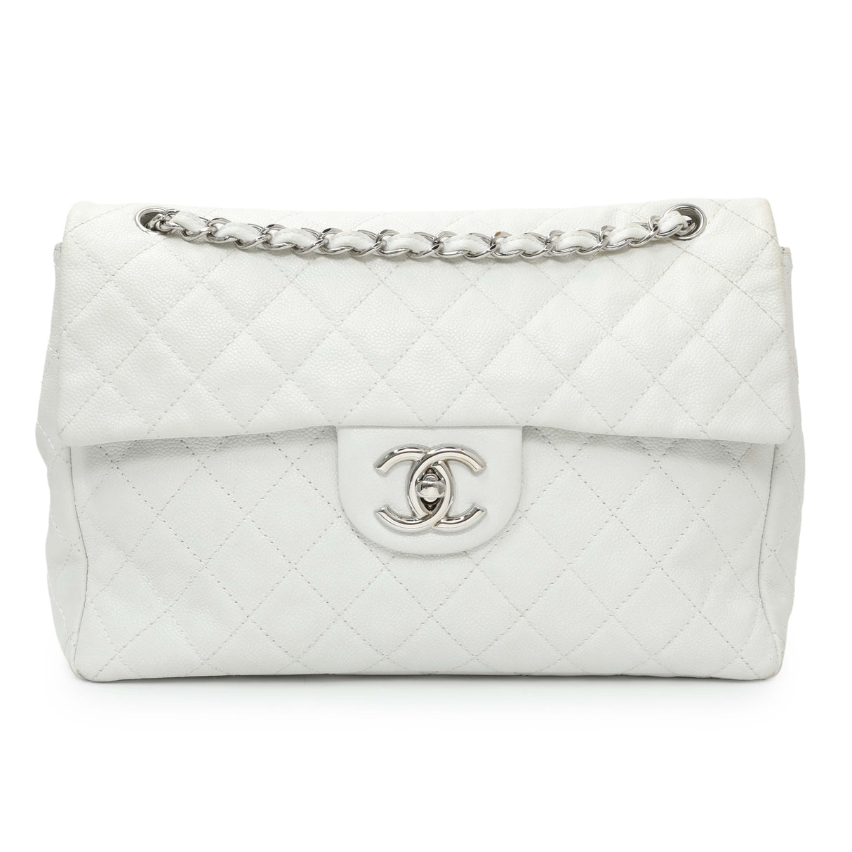 Chanel White Quilted Caviar Maxi Single Flap Handbags Chanel