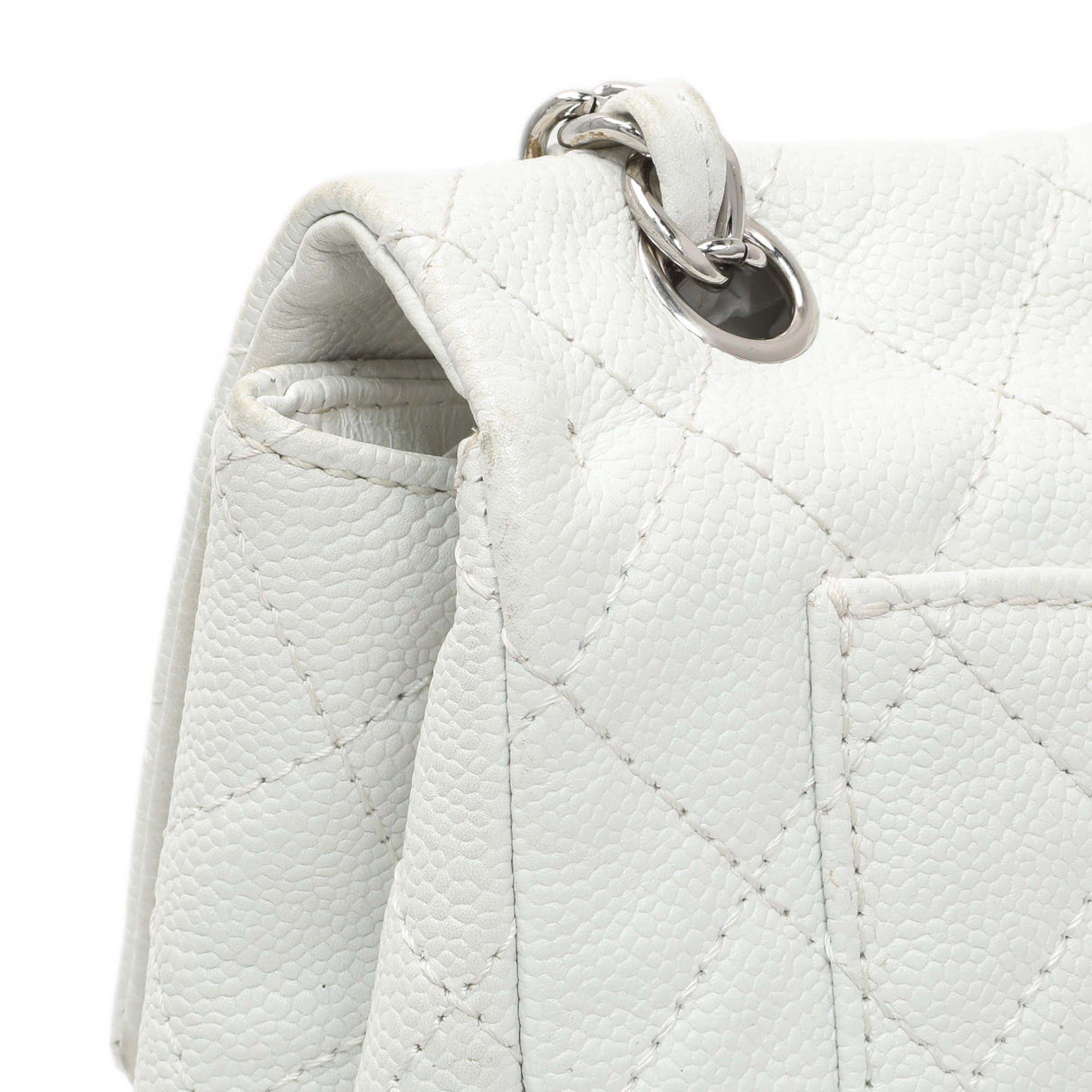 Chanel White Quilted Caviar Maxi Single Flap Handbags Chanel