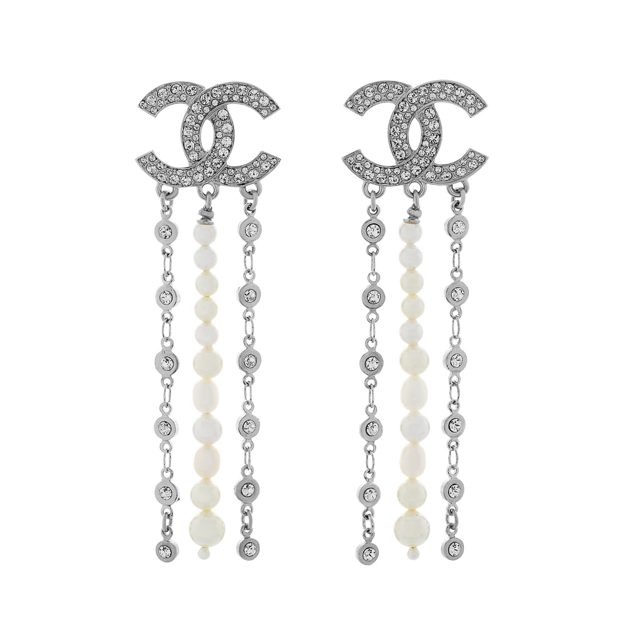 Chanel CC Pearl Crystal Drop Earrings Designer Jewellery Chanel