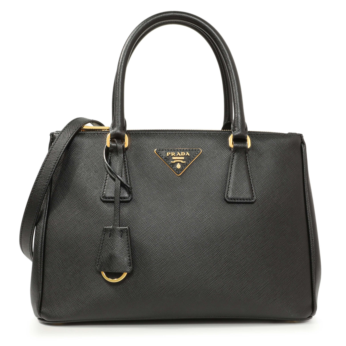 Prada Black Saffiano Small Galleria Double Zip Tote Handbags Prada