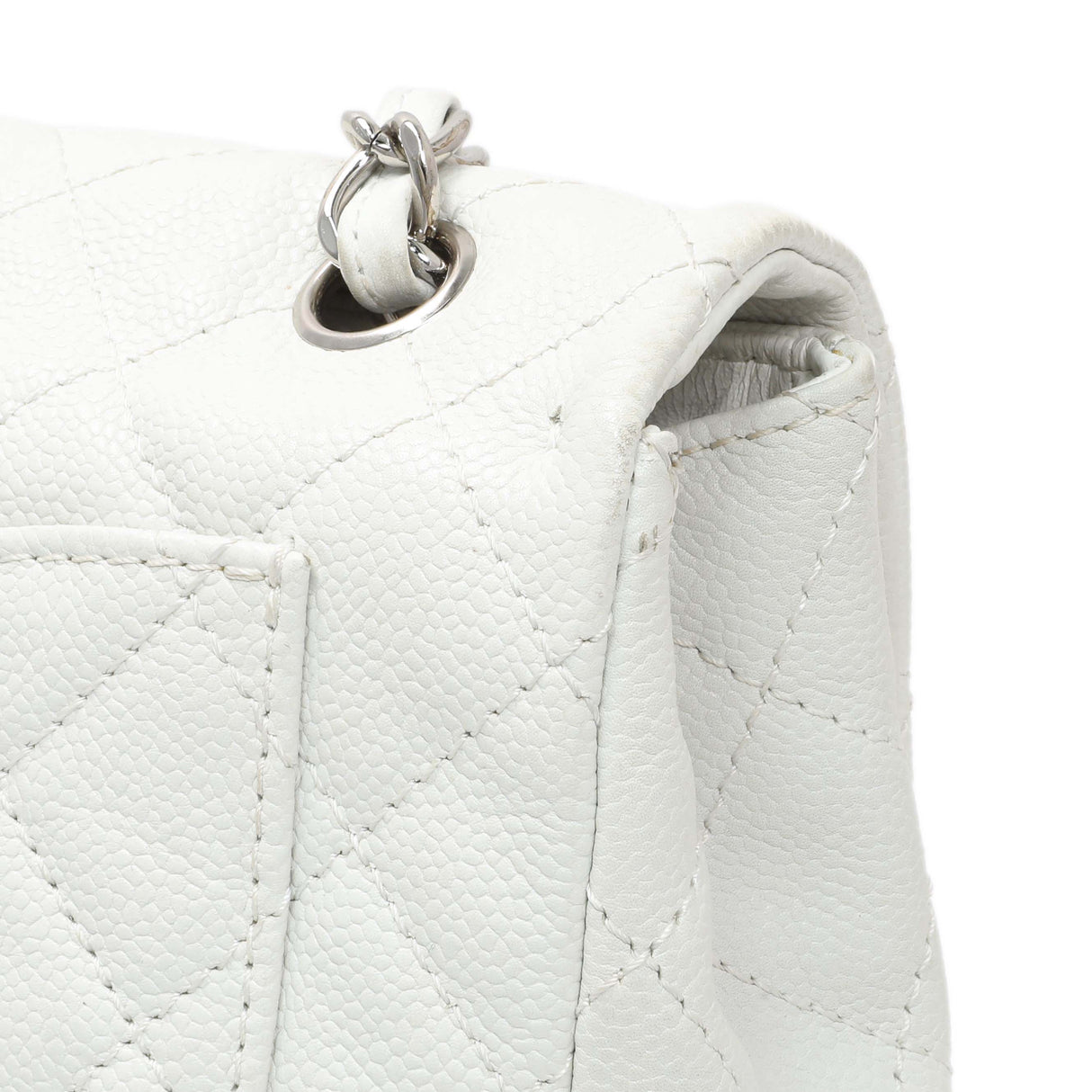 Chanel White Quilted Caviar Maxi Single Flap Handbags Chanel
