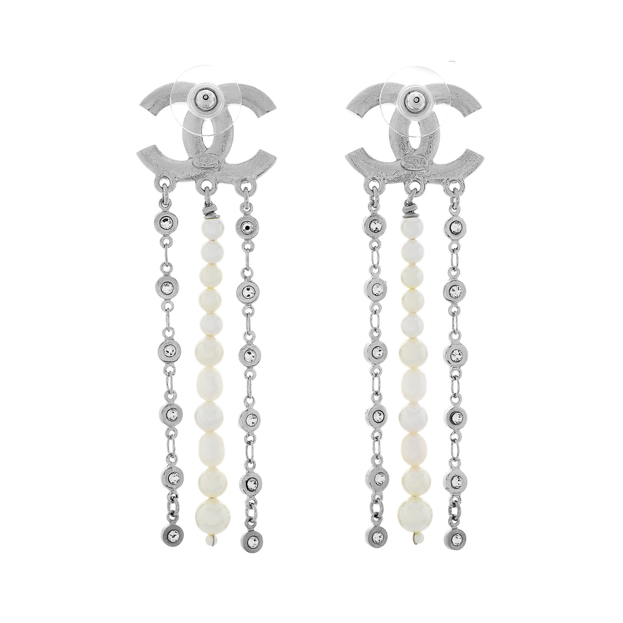 Chanel CC Pearl Crystal Drop Earrings Designer Jewellery Chanel