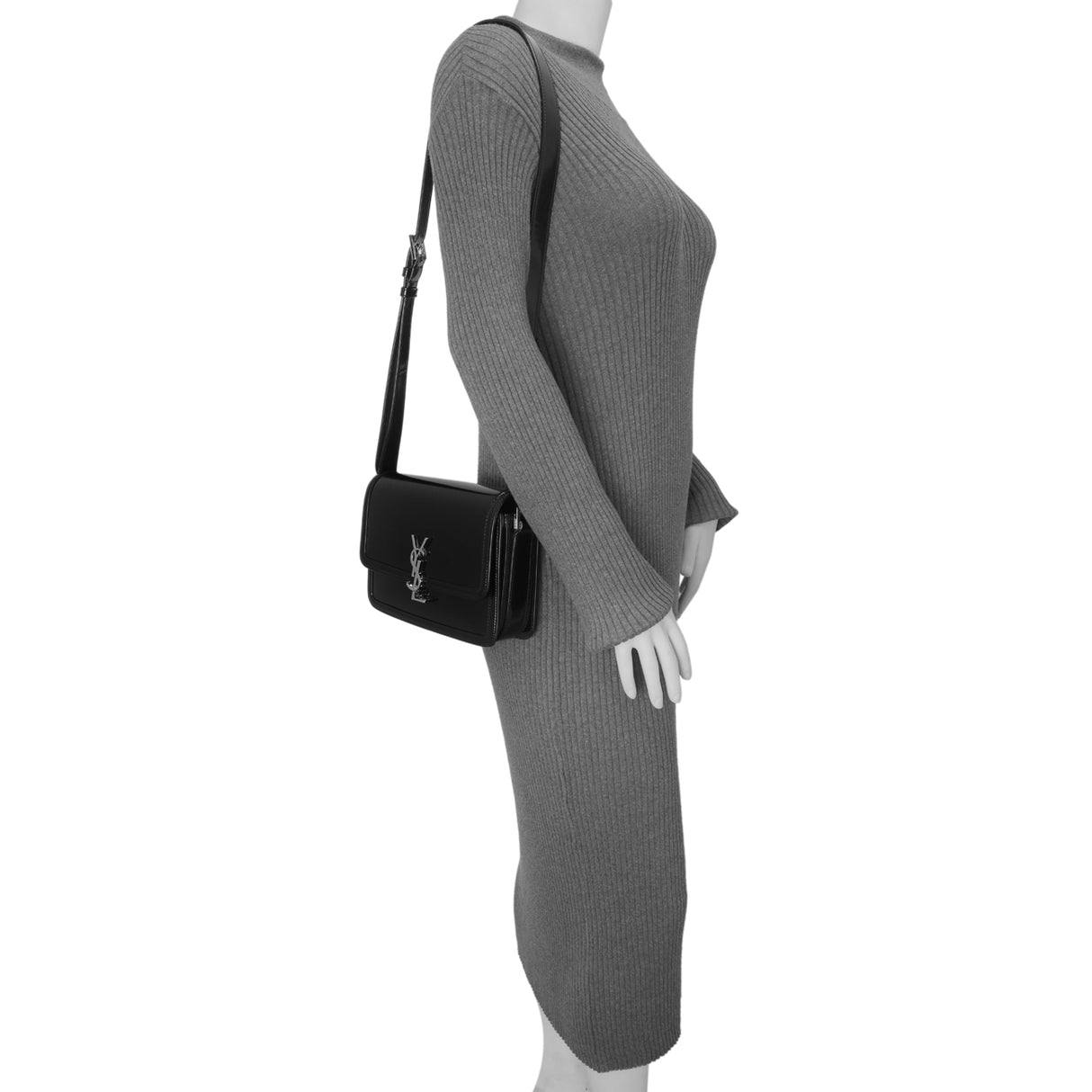 Saint Laurent Black Glazed Calfskin Monogram Medium Solferino Handbags Saint Laurent