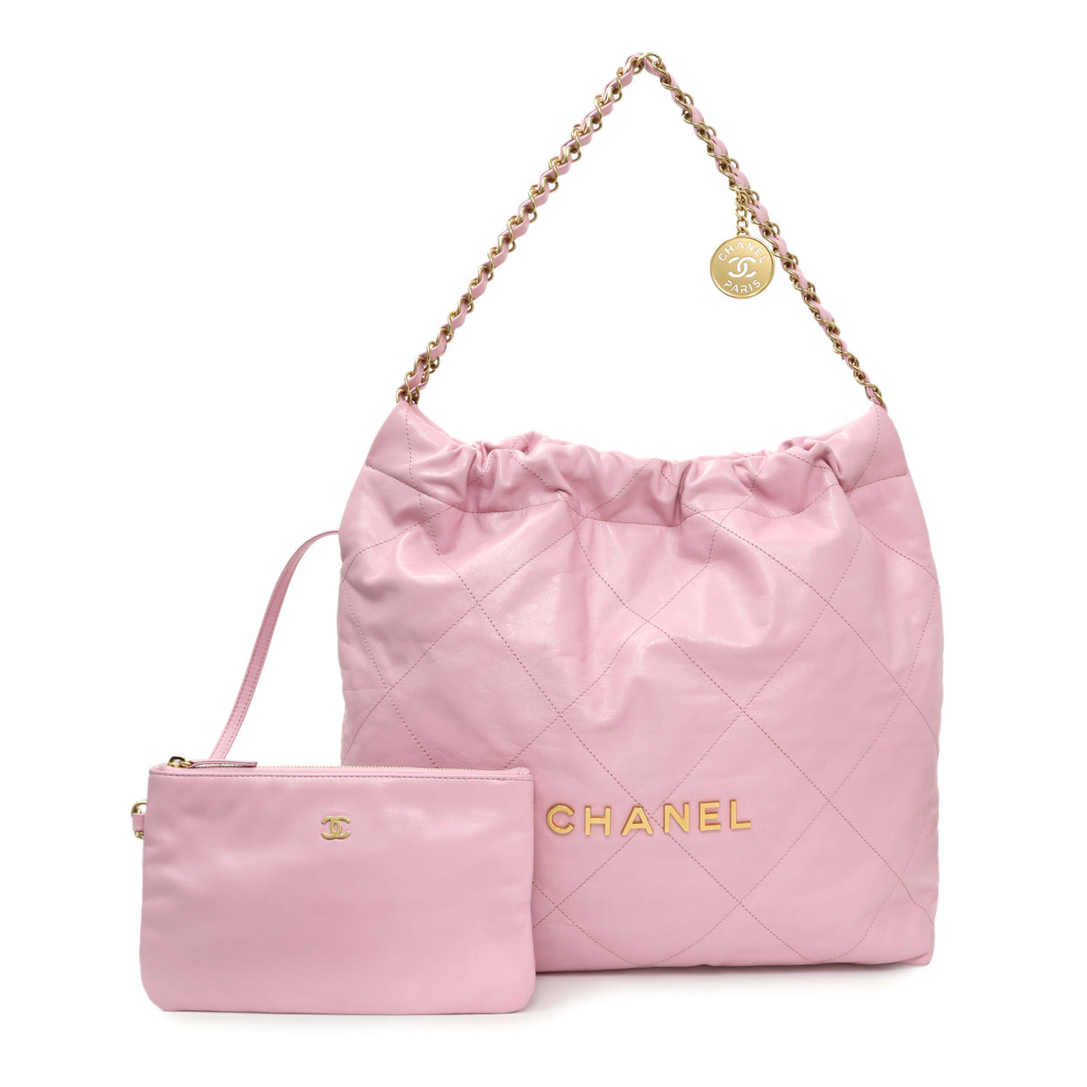 Chanel Pink Shiny Calfskin Large Chanel 22 Handbags Chanel