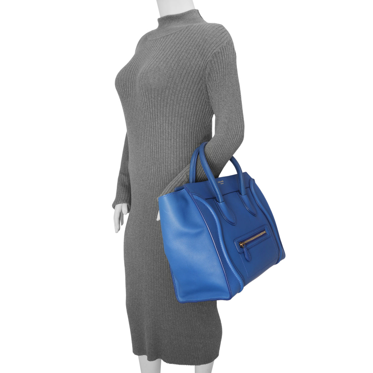 Celine Blue Smooth Calfskin Mini Luggage Tote Handbags Celine