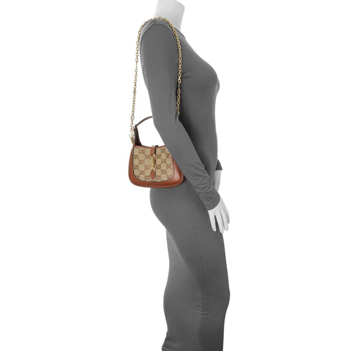 Gucci Camel Ebony New Canvas Charisma Calfskin Crystal GG Monogram Mini Jackie 1961 Hobo Handbags Gucci