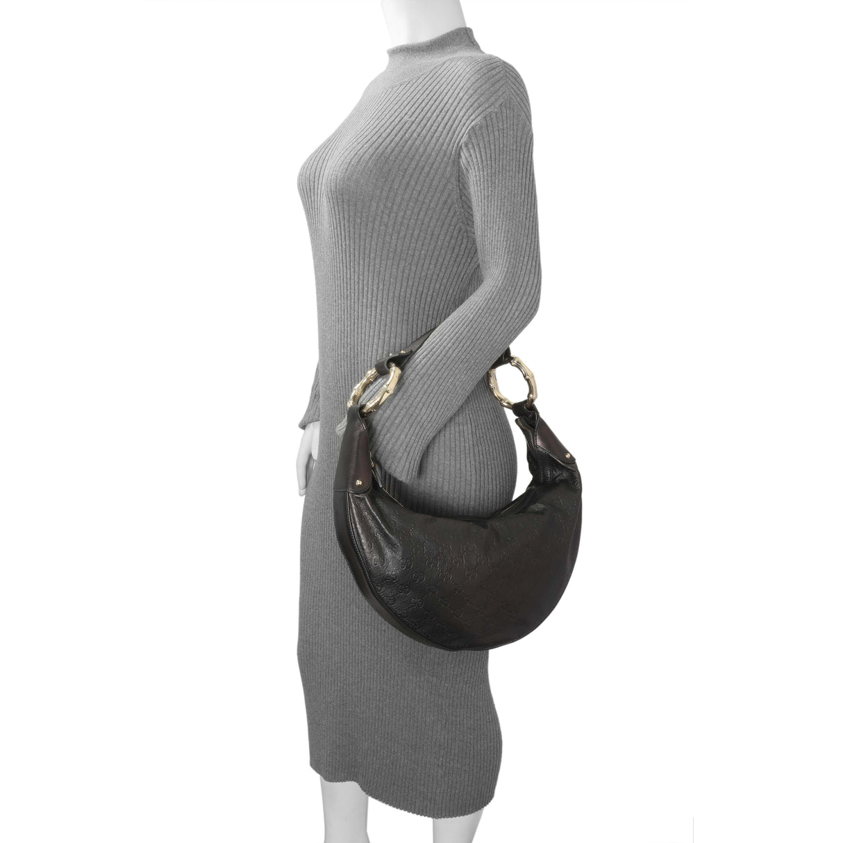 Gucci Guccissima Half Moon Bamboo Ring Hobo Handbags Gucci