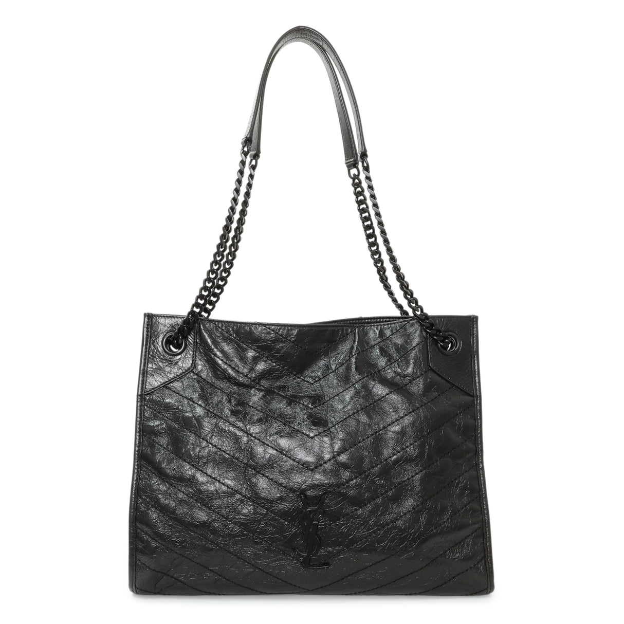 Saint Laurent Black Crinkled Calfskin Matelasse Monogram Medium Niki Shopper Handbags Saint Laurent