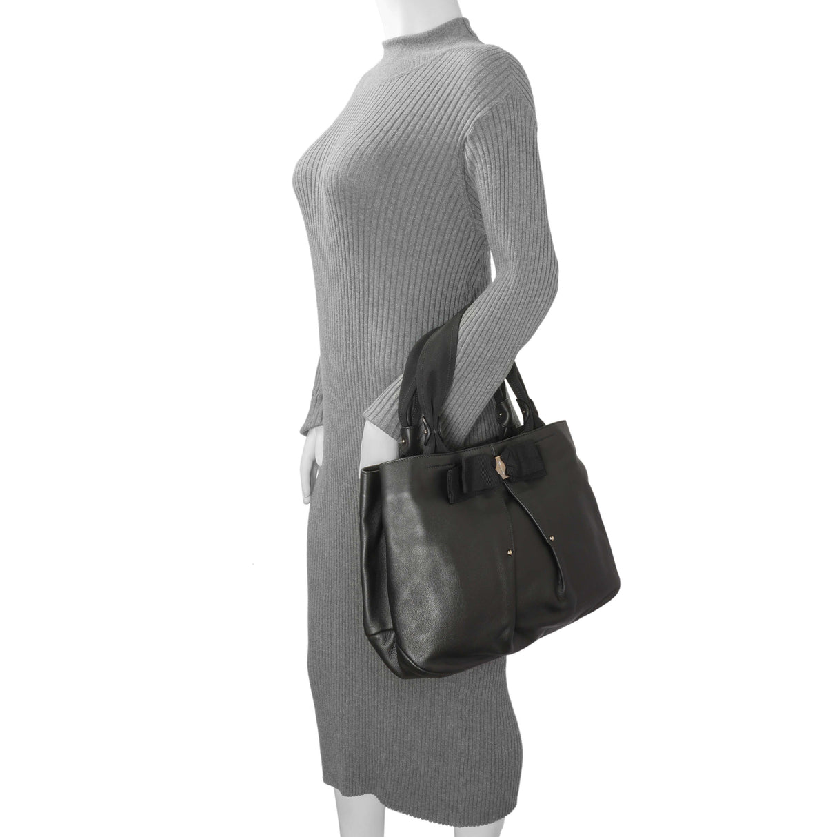 Salvatore Ferragamo Black Calfskin Vara Tote Handbags Salvatore Ferragamo